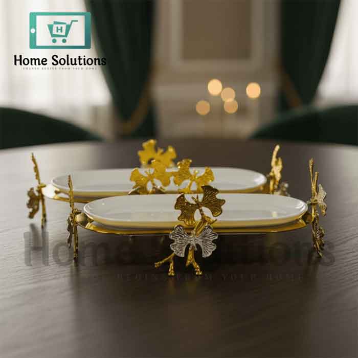 Gold Butterfly Oval Porcelain Elegant Server Dish