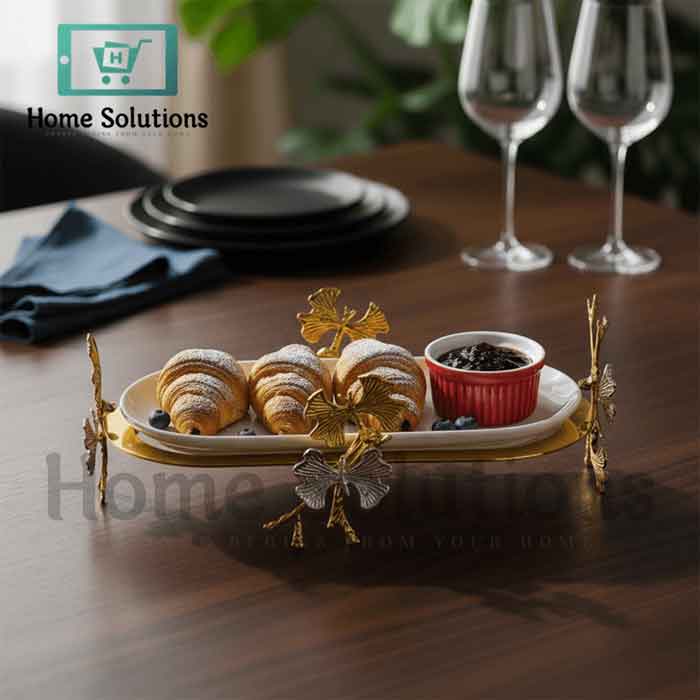 Gold Butterfly Oval Porcelain Elegant Server Dish
