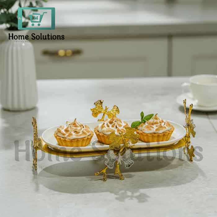 Gold Butterfly Oval Porcelain Elegant Server Dish