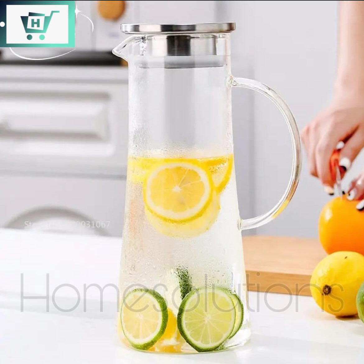 Cylinder Glass Water Pitcher with Stainless Steel Lid - 1100ml