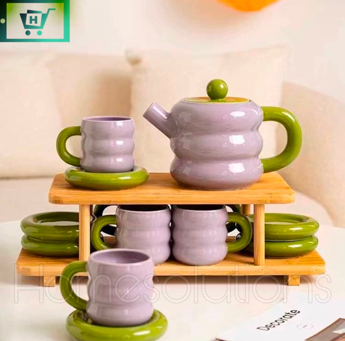 Bumble Gumbel Donut Tea Set with Bamboo Stand - 6 Person Serving