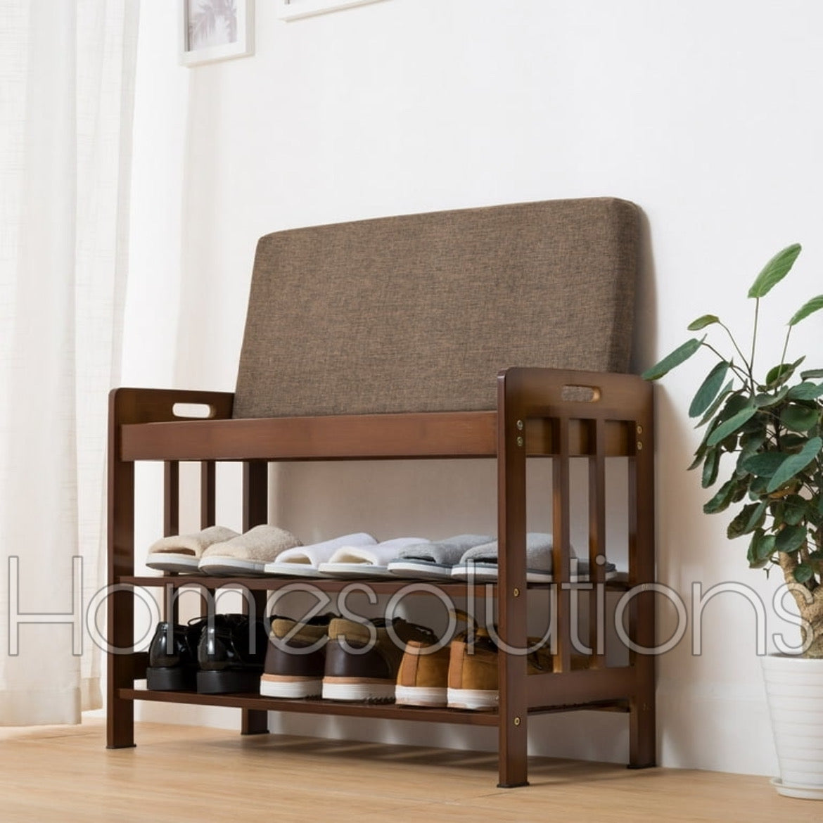 Wooden Shoe Rack with Sitting Option