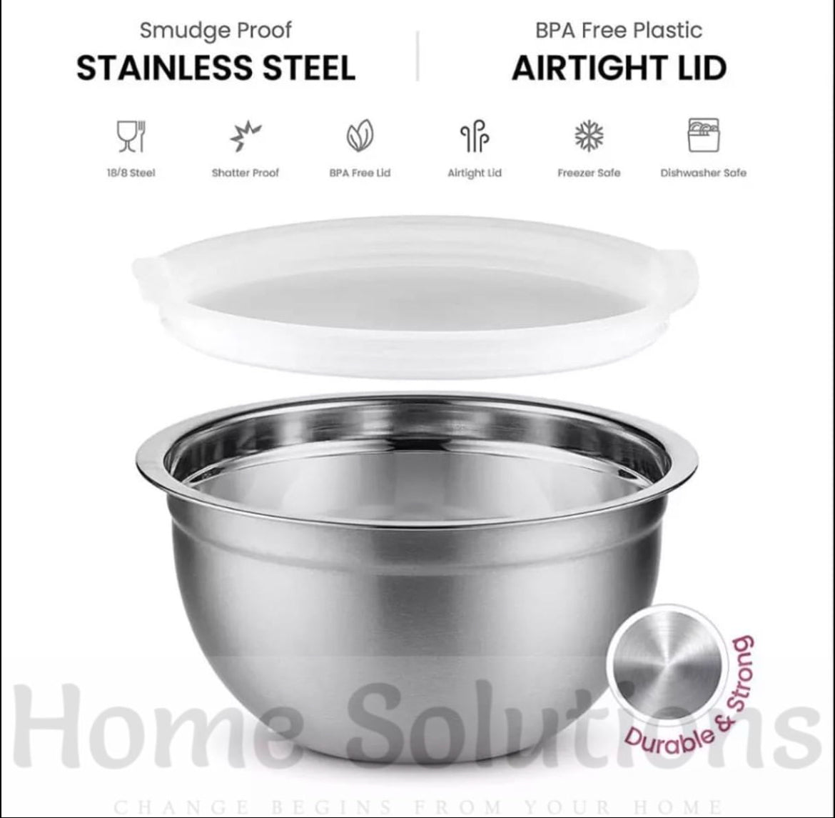 Stainless Steel Mixing Bowl Set with Airtight Lid - 5 Pieces