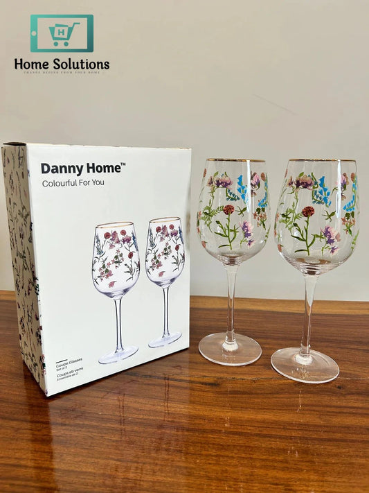 Danny Home Flower Wine Glass Set – 2 Piece Elegant Drinkware