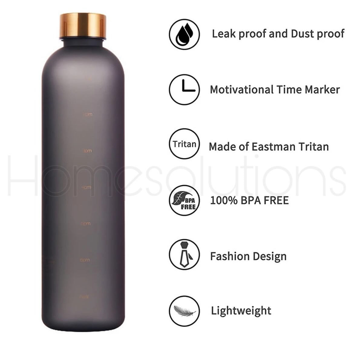 Modern Hydro Plastic Frost Bottles with Gold and Rosegold Lids 1000ml Capacity.