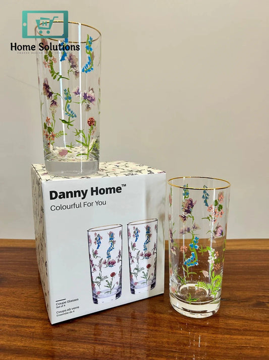 Danny Home Floral Grace Long Glass Set 4Pcs (470ml)