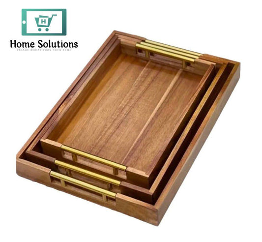 Wooden Bamboo Tray with Elegant Gold-Tone Handles