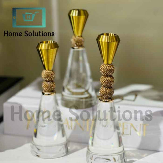 Gold & Crystal Taper Candle Holders Set of 3 - Classic