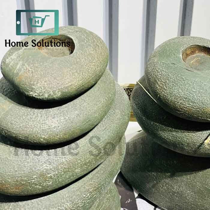 Stacked Stone Candle Holders 3Pcs - Moss Green Decor