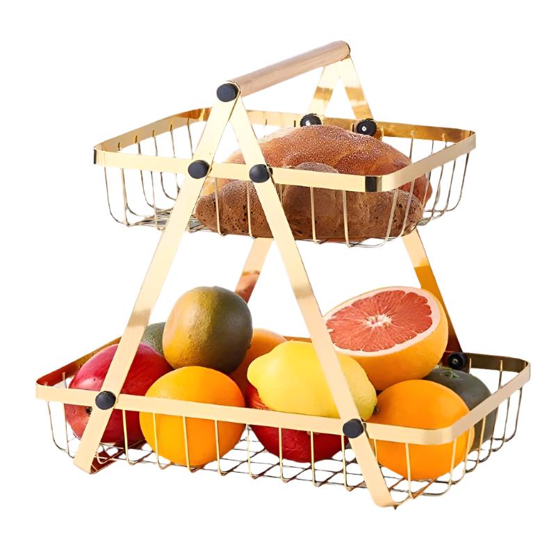 2 Tier Countertop Fruit Basket Gold