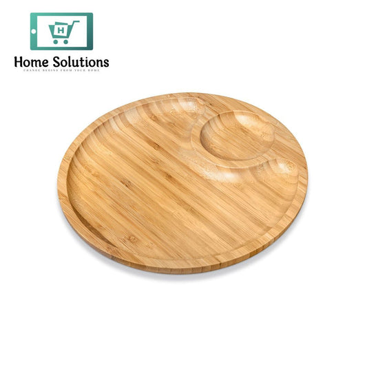 Wilmax England Bamboo Round Divided Platter 10" Inch – 2 Section Serving Tray