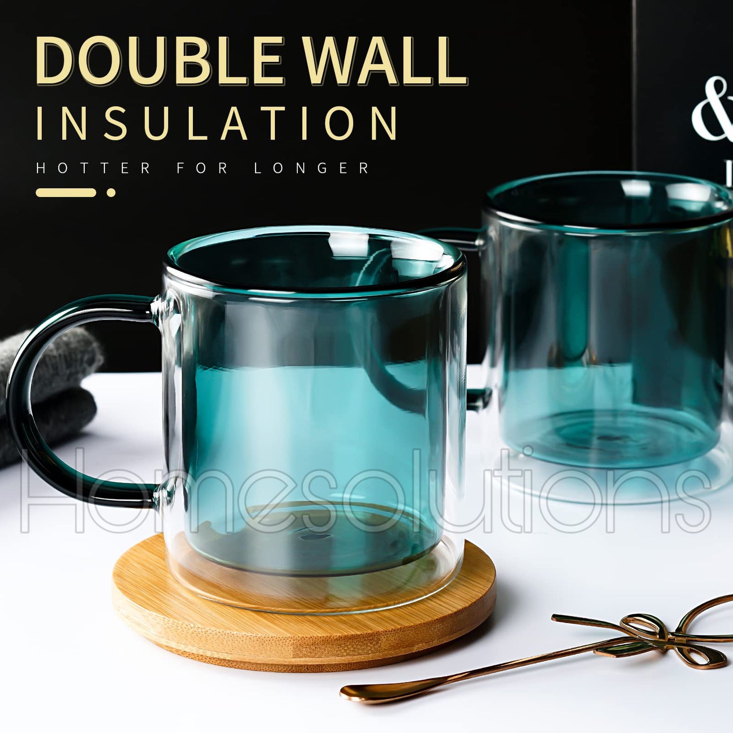 Feather Color Double Wall Glass Mug - 250ml