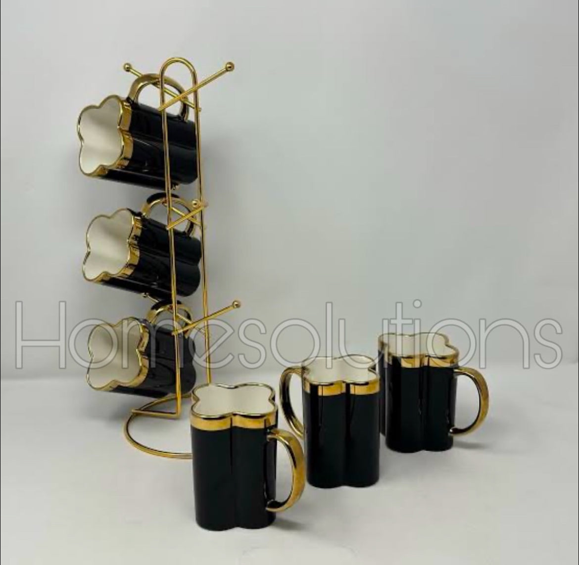 Floral Shape Mugs with Golden Rim & Stylish Golden Stand