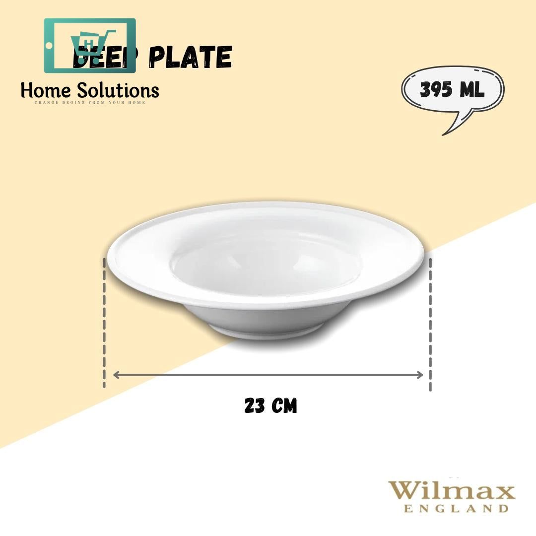 Wilmax England White Porcelain Deep Plate – 23 cm, 395 ml Capacity