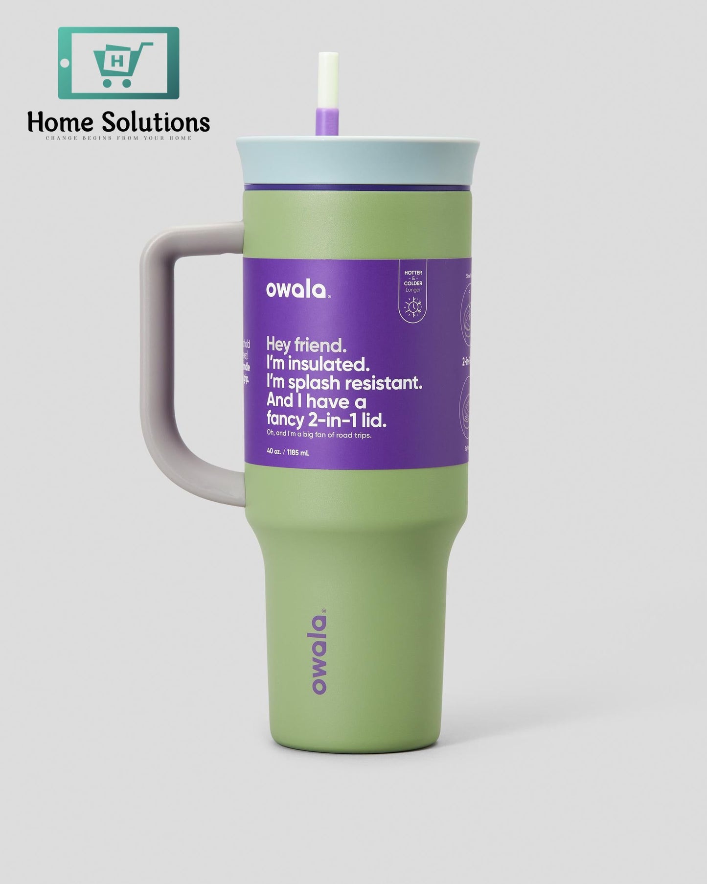 Owala FreeSip 40 oz Tumbler | High-Quality Branded Water Bottle | Grey/Green