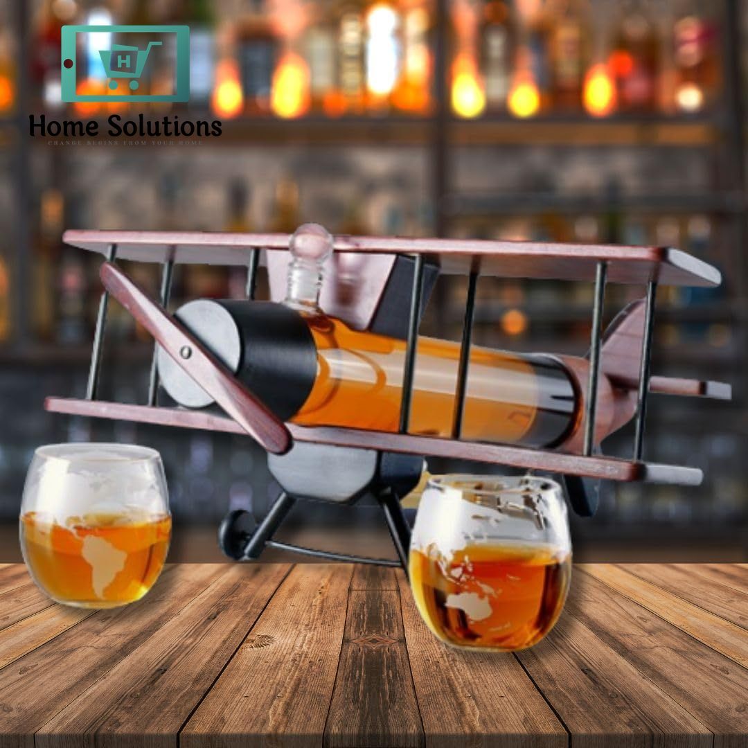 FALKOR Red Baron Aircraft Shape Whiskey Decanter Set With Two Glasses