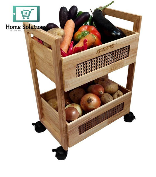 Heavy Full Wooden Rectangular Rack – 2-Tier Solid Wood Storage Shelf for Kitchen or Home Use