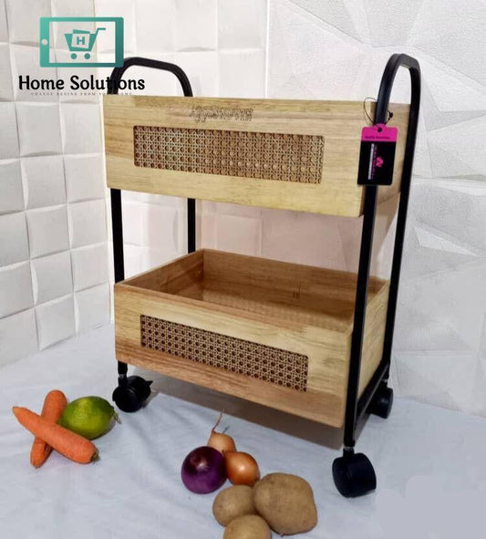 Rectangular 2-Tier Metal & Wood Rack – Stylish Storage Shelf for Kitchen or Home Use