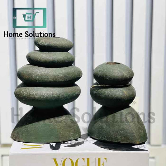 Stacked Stone Candle Holders 3Pcs - Moss Green Decor
