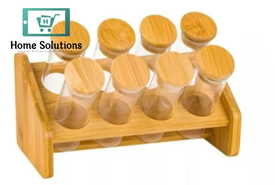 8-Piece Airlock Jar Organizer Set with Wooden Stand – Kitchen Storage Solution