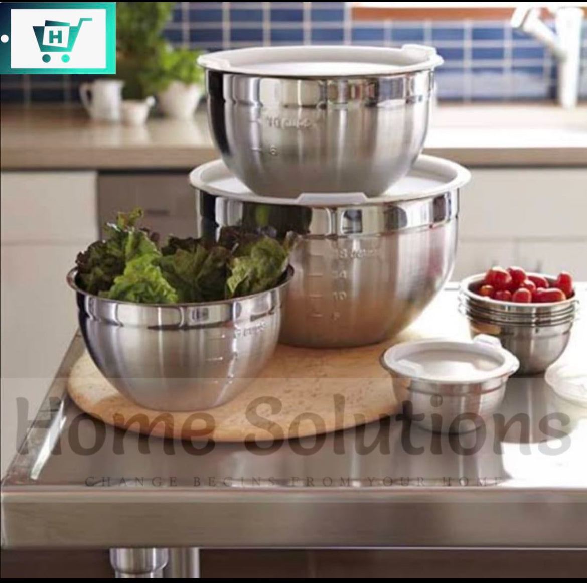 Stainless Steel Mixing Bowl Set with Airtight Lid - 5 Pieces