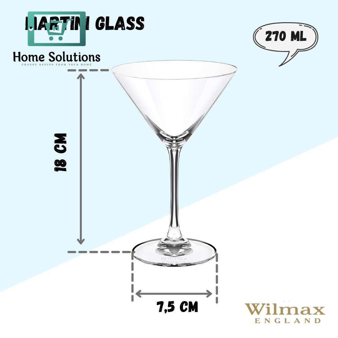 Wilmax Crystalline Martini Glass – 9 oz | Set of 6 Classic Cocktail Glasses