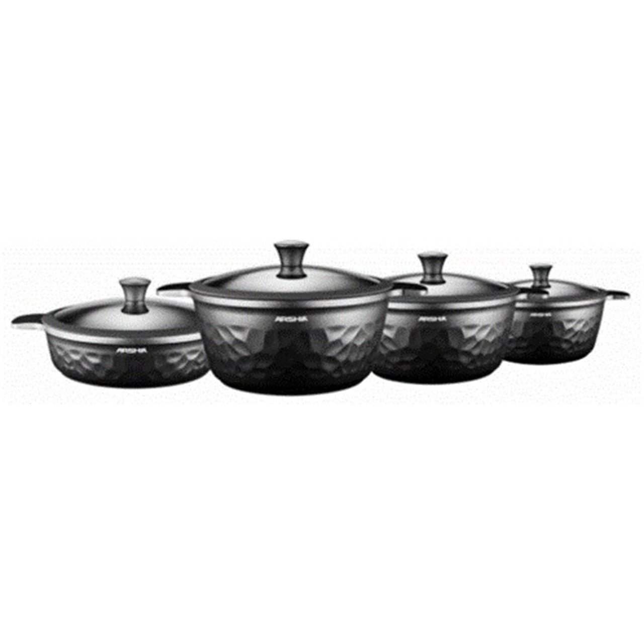 Arshia Premium Die-Casted Aluminium 8pcs Cookware Set Silicon Glass Lid Black