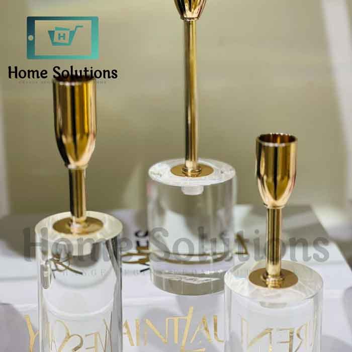 Modern Crystal & Gold Candle Holder Set of 6 - Elegant Home Decor