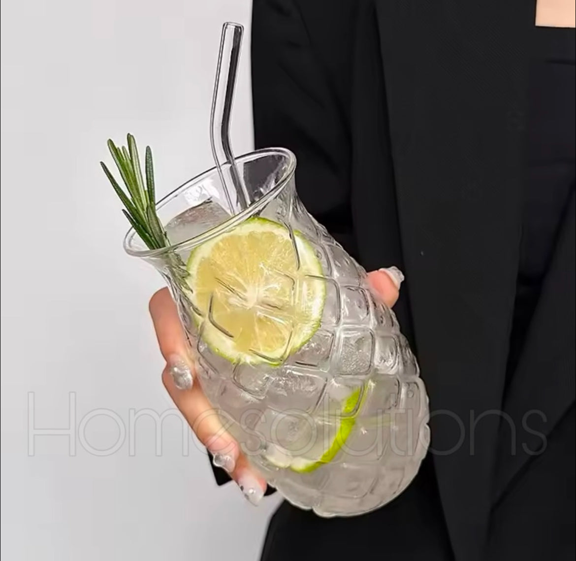 Pineapple Shape Borosilicate Glass with Glass Straw