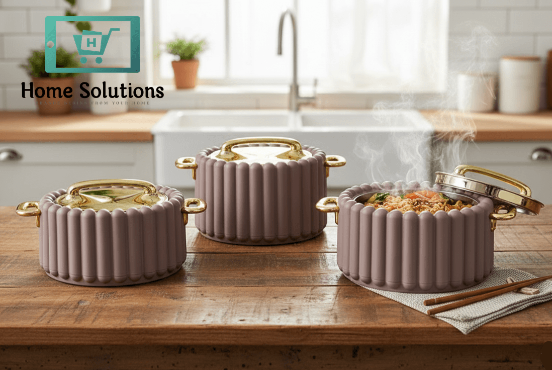Elegant 3Pcs Hot Pot Set | Keeps Food Warm & Stylish