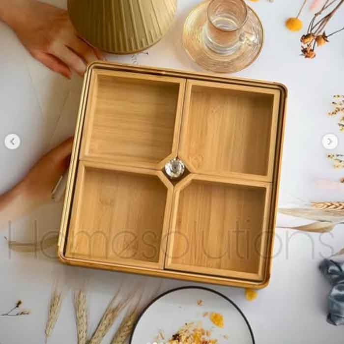 4 Compartment Dry Fruit & Dessert Serving Box Bamboo Made