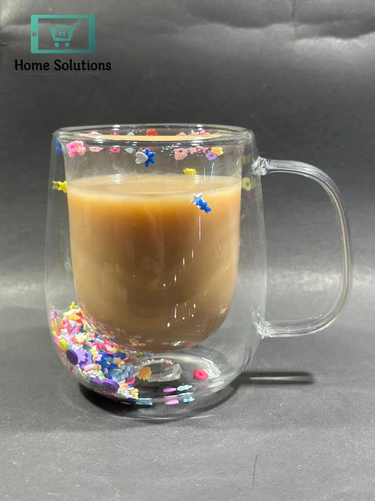 Elegant Double Wall Glass Coffee Mug – Floral Design – 350ml
