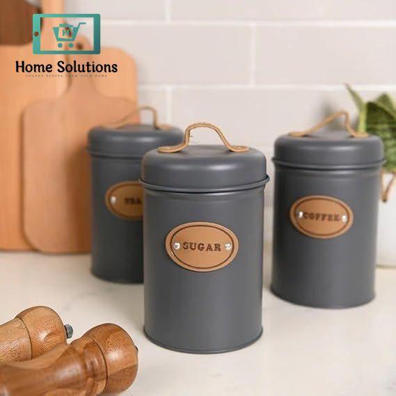 3 Pcs Coffee Tea & Sugar Jar Set – Airtight Storage Canisters with Lids