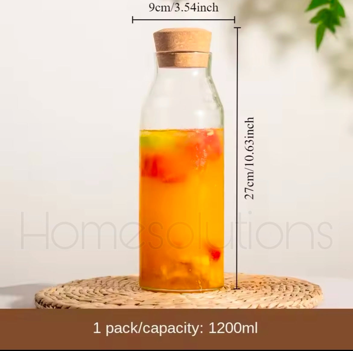 Cork Lid Glass Jar/Bottle - 1200ml