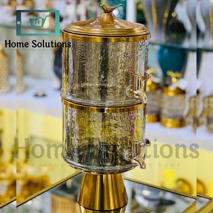 Handmade Turkish Double-Tier Chipped Glass Dispenser with Solid Brass Base & Lid