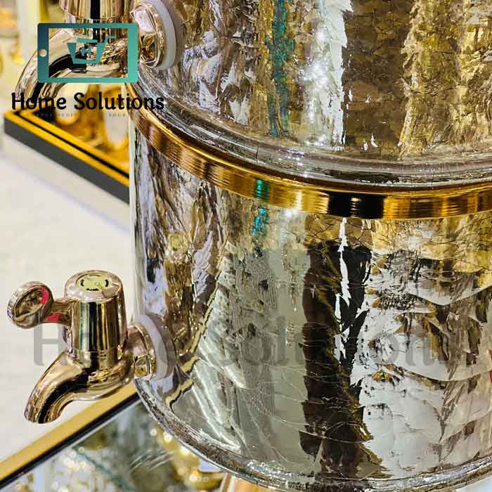 Handmade Turkish Double-Tier Chipped Glass Dispenser with Solid Brass Base & Lid