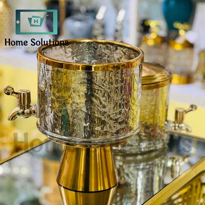 Handmade Turkish Double-Tier Chipped Glass Dispenser with Solid Brass Base & Lid