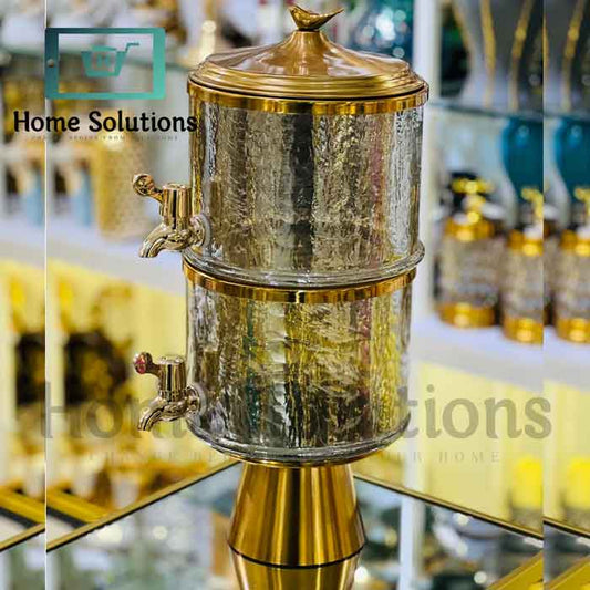 Handmade Turkish Double-Tier Chipped Glass Dispenser with Solid Brass Base & Lid