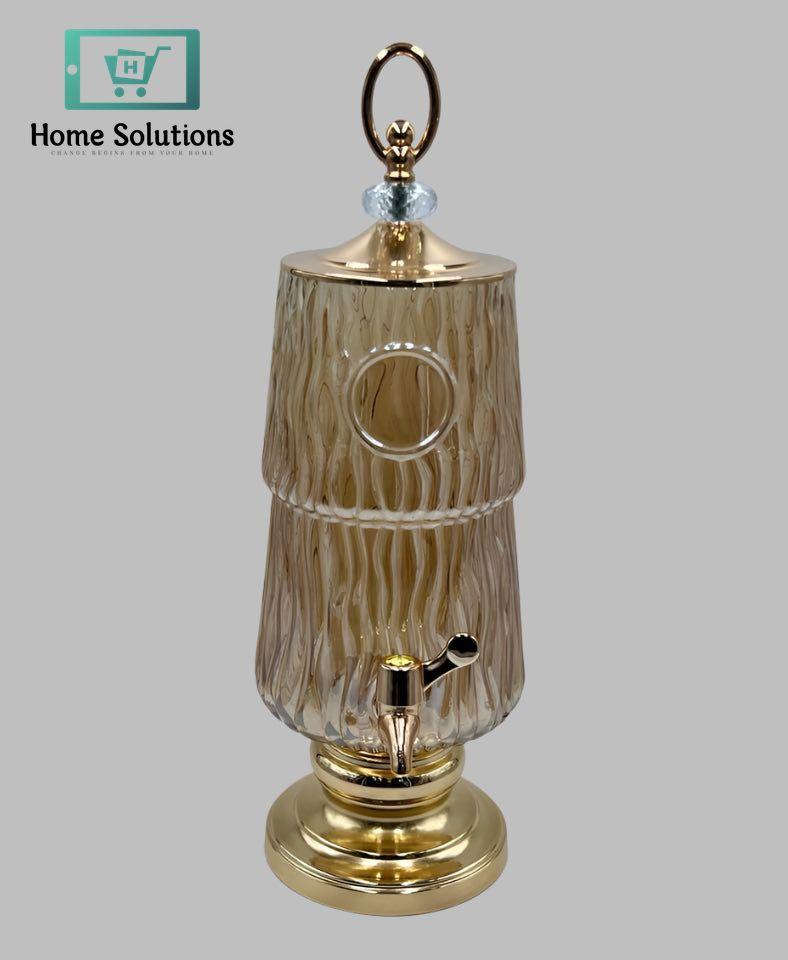 Clear Glass Beverage Dispenser with Tap – 3 Litre Capacity (Golden)