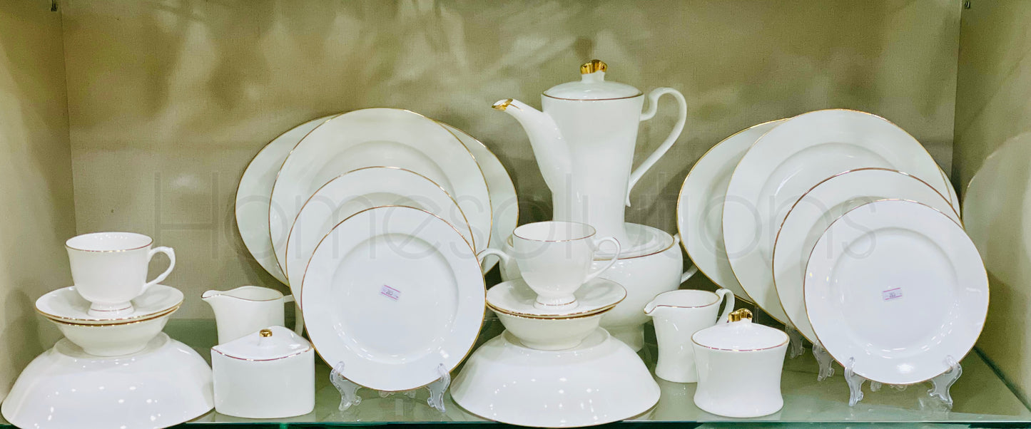 Bonechina Gold Rim Dinner Set of 61 Pieces - 8 Persson Serving