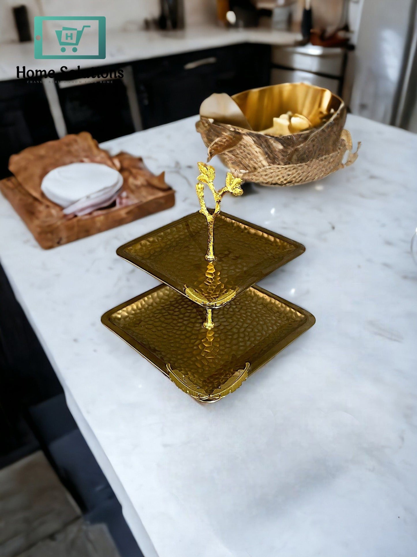 2-Tier Gold Metallic Serving Tray – Elegant Stand for Desserts, Snacks & Decor