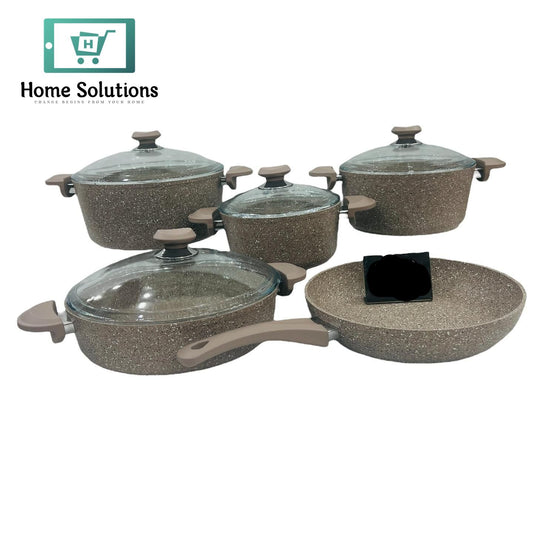 Premium Non-Stick 9-Piece Cookware Set – Durable & Easy-Clean Design (Light-Brown)