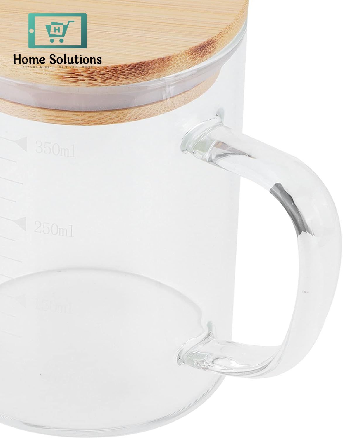 Borosilicate Glass Measuring Jug with Wooden Lid & Handle | 350ml - 500ml