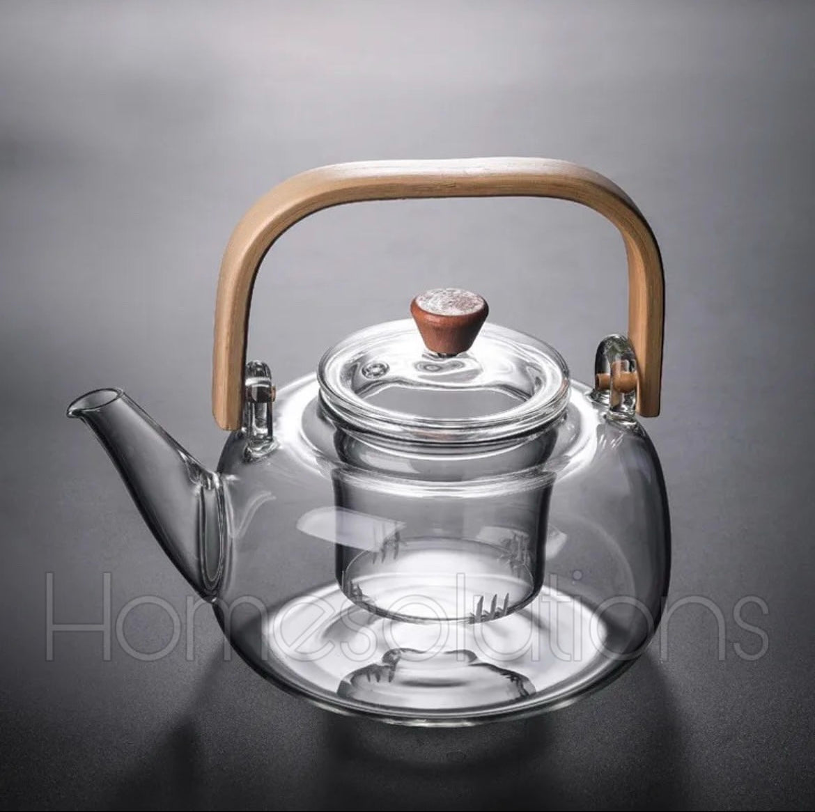 Borosilicate Glass Tea Kettle with Glass Infuser & Wooden Handle - 1000ml