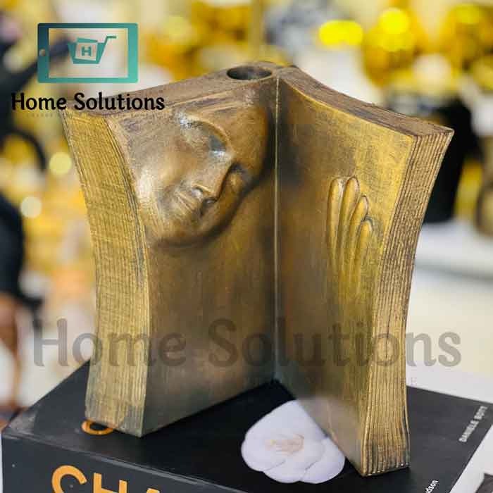 Artistic Book Vase - Face Sculpture Home Decor - Gold & Grey