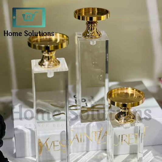 Rectangular Gold Pillar Candle Holders Set of 3 - Modern
