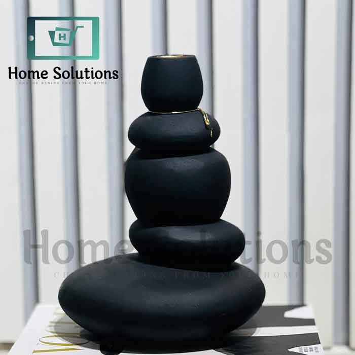 Stacked Stone Candle Holders 3pcs - Black & Gold Decor