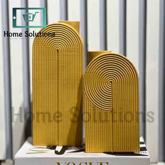 Arched Ribbed Vases - Modern Mustard Yellow Decor