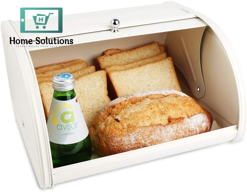 Vintage Metal Roll-Top Bread Box – Large Dust-Proof Storage Bin for Kitchen & Countertops (White)