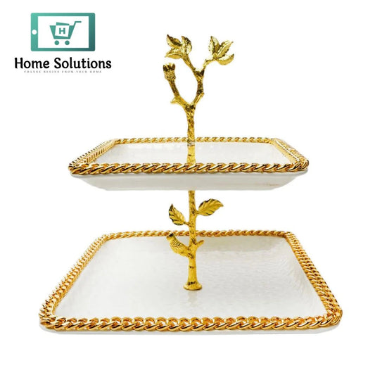 Premium 2-Tier Porcelain Cake Tray – Elegant Tabletop Server
